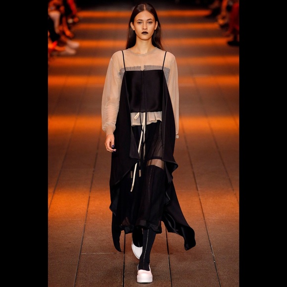 Dkny Tops - DKNY runway black silk satin flowy cape wrap adjustable strap tunic top